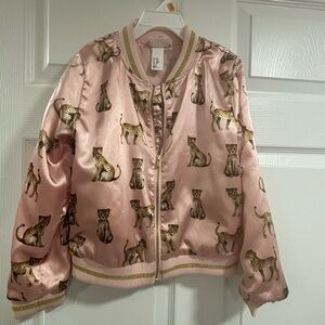 Karolina Kijak x H&M Girls' Satin Pink Leopard Print Bomber Jacket - Size 7-8Y